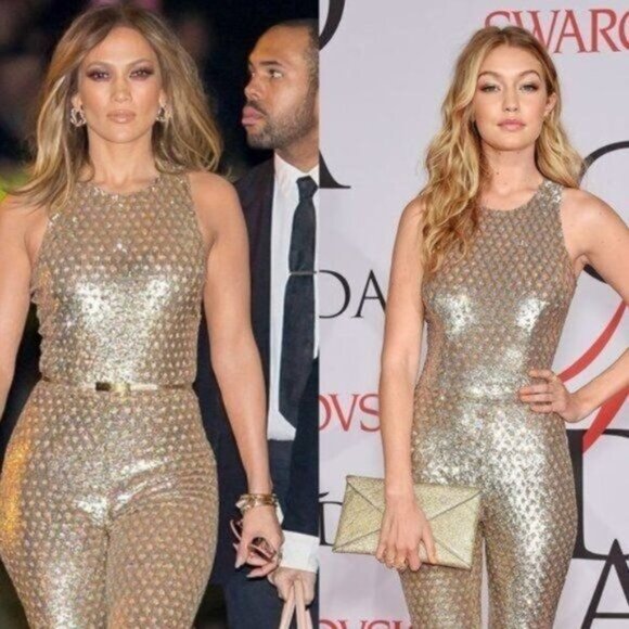 BCBGMaxAzria Jumpsuit M Gold Sequins Sleeveless Lowe  Formal Party - Picture 2 of 16